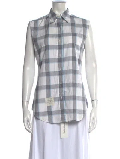 Pre-owned Thom Browne Plaid Print Sleeveless Button-up Top In White