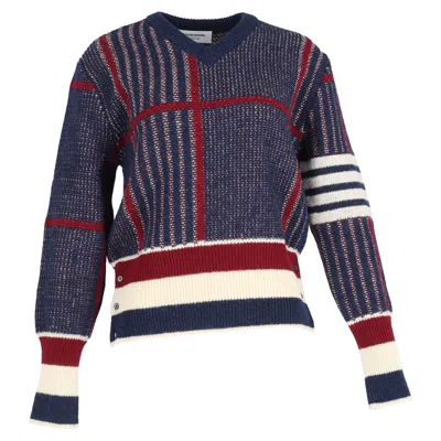 Thom Browne Plaid V-neck Sweater In Multicolor Wool