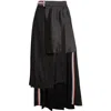 Thom Browne Pleated Asymmetric Mixed Media Wrap Skirt In Black