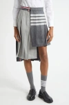 Thom Browne Pleated Asymmetric Mixed Media Wrap Skirt In Gray