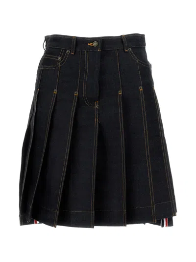 Thom Browne Pleated Asymmetric-hem Mini Skirt In Blue