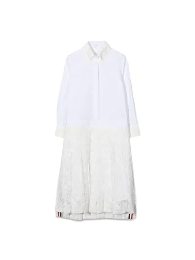Thom Browne Pleated Bottom Shirtdress For Girls - Mini Style In White