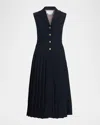 Thom Browne Pleated Button-front Midi Dress In Black