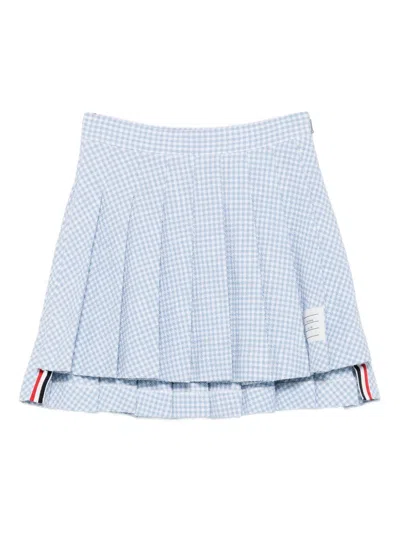 Thom Browne Pleated Checked Mini Skirt In Blue