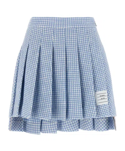 Thom Browne Pleated Checked Mini Skirt In Blue