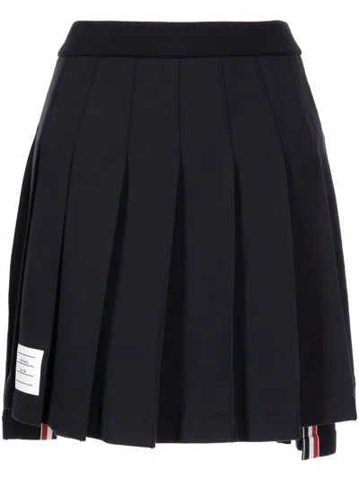 Thom Browne Pleated Cotton Mini Skirt In Blue