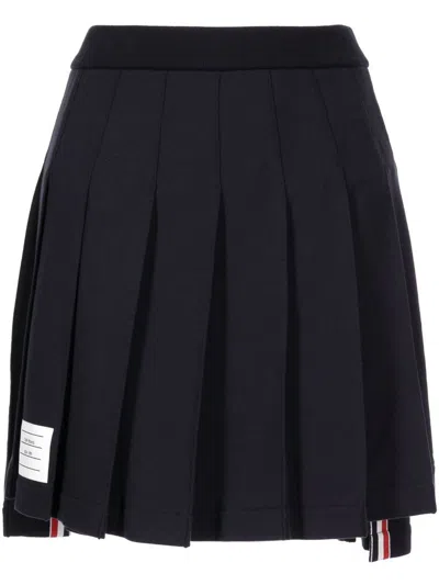 Thom Browne Pleated Cotton Mini Skirt In Navy