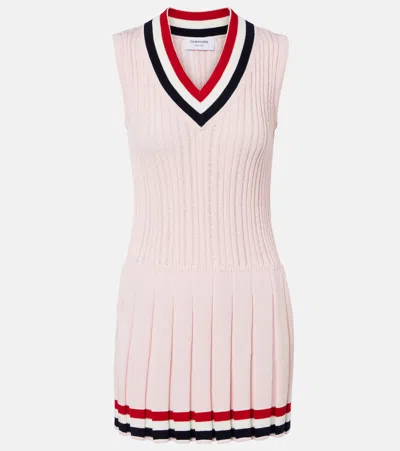 Thom Browne Pleated Cotton Minidress In Pink