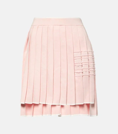 Thom Browne Pleated Cotton Knit Mini Skirt In Pink