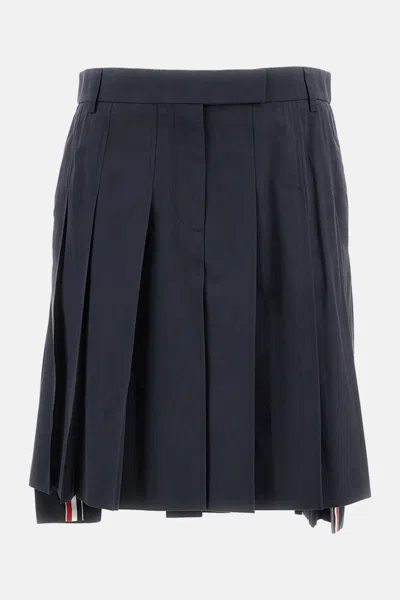 Thom Browne Pleated Cotton Skirt In Black