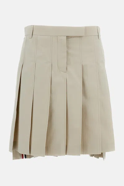 Thom Browne Pleated Cotton Skirt In Neutral