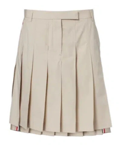 Thom Browne Pleated Cotton Twill Miniskirt In Metallic