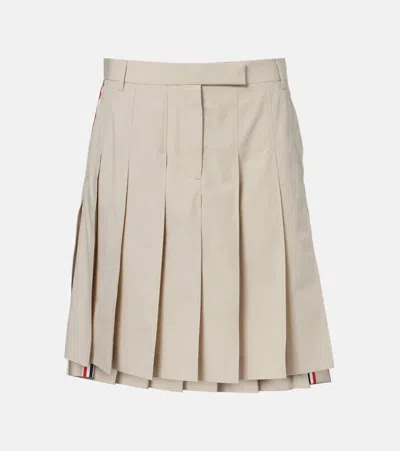 Thom Browne Pleated Cotton Twill Miniskirt In Neutral
