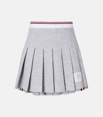 Thom Browne Pleated Cotton-blend Tweed Miniskirt In Gray