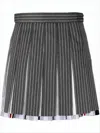 Thom Browne Pleated Dark Grey Mini Skirt With Contrasting Accents In Green