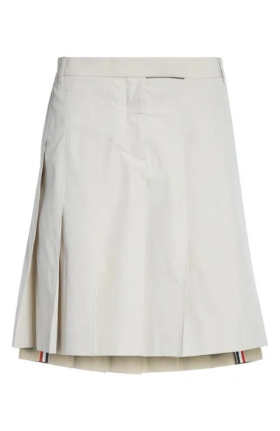 Thom Browne Pleated Drop Hem Cotton Twill Skirt In Gray