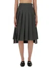 Thom Browne Pleated Grey Midi Skirt With High-low Hem