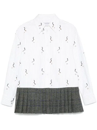 Thom Browne Pleated-hem Striped Shirt In Grey
