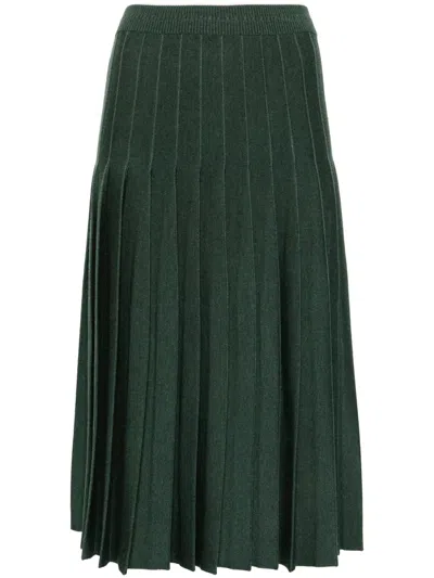 Thom Browne Pleated Knitted Midi Skirt In Green