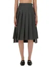 Thom Browne Pleated Grey Midi Skirt With High-low Hem