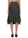 Thom Browne Pleated Grey Midi Skirt With High-low Hem