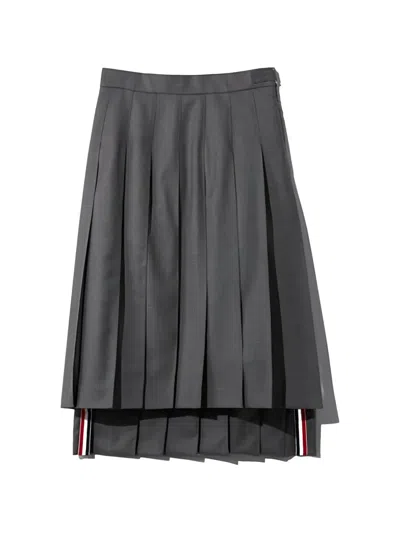 Thom Browne Pleated Midi Skirt In Gray