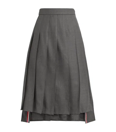 Thom Browne Pleated Midi Skirt In Grey