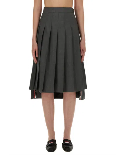 Thom Browne Pleated Midi Skirt In Grey