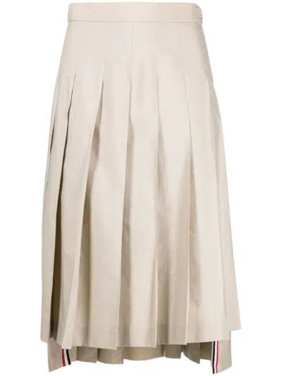 Thom Browne Rwb-tab Pleated Midi Skirt In Neutrals