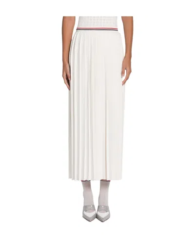 Thom Browne Pleated Midi Skirt In White