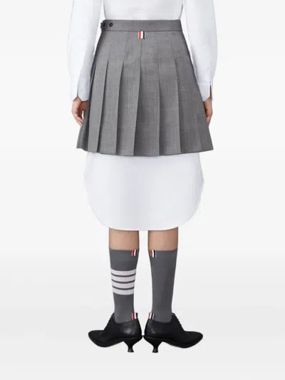Thom Browne Grosgrain-trimmed Pleated Wool-blend Mini Skirt In Gray
