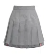 Thom Browne Grosgrain-trimmed Pleated Wool-blend Mini Skirt In Grey