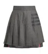 Thom Browne Wool Miniskirt With Pleated Design And Side Stripe Detail In Grey