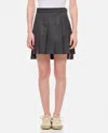 Thom Browne Wool Miniskirt With Pleated Design And Side Stripe Detail In Grey
