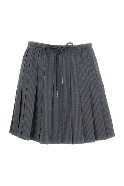 Thom Browne Pleated Mini Skirt With Seersucker Texture In Gray