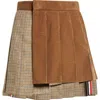 Thom Browne Pleated Mixed Media Miniskirt In Brown