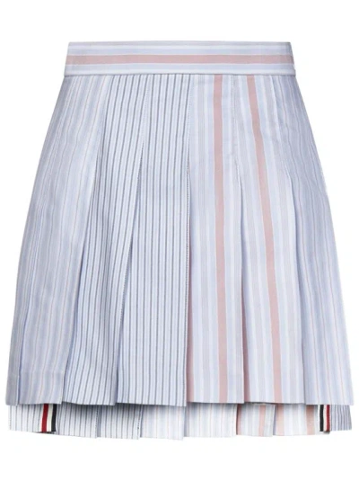 Thom Browne Pleated Patchwork-style Oxford Cotton Stripes Mini Skirt In Multicolor