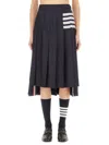 Thom Browne Women Below Knee Dropped Back Pleated Skirt In Engineered 4 Bar Plain Weave Suiting In Blue