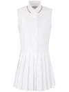Thom Browne High Waist Pleated Skirt Polo Collar Dress In White
