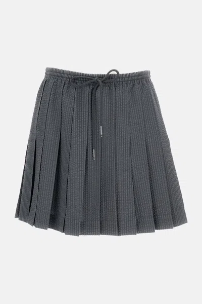 Thom Browne Wool Seersucker-effect Skirt In Gray