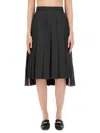 Thom Browne Ladies Navy Twill Pleated Midi Skirt In Grey