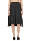 Thom Browne Ladies Navy Twill Pleated Midi Skirt In Grey