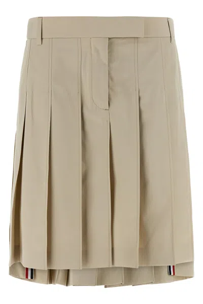 Thom Browne Mid Length Skirt Belt Loops Striped Pleats In Brown