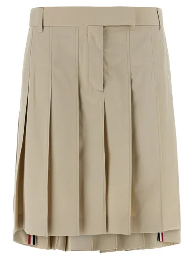 Thom Browne Mid Length Skirt Belt Loops Striped Pleats In Brown