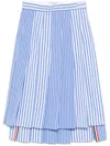 Thom Browne Awning Striped Poplin Funmix Pleated Skirt In Blue