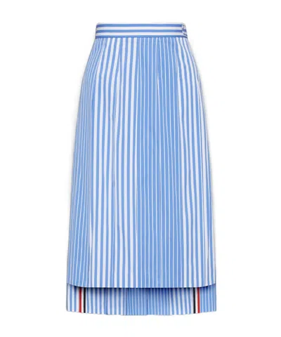 Thom Browne Pleated Striped Midi Skirt In Blue