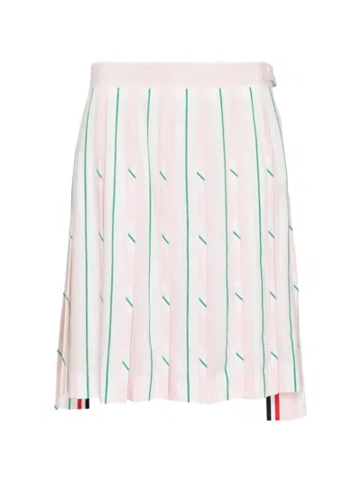 Thom Browne Pleated Striped Mini Skirt In Pink