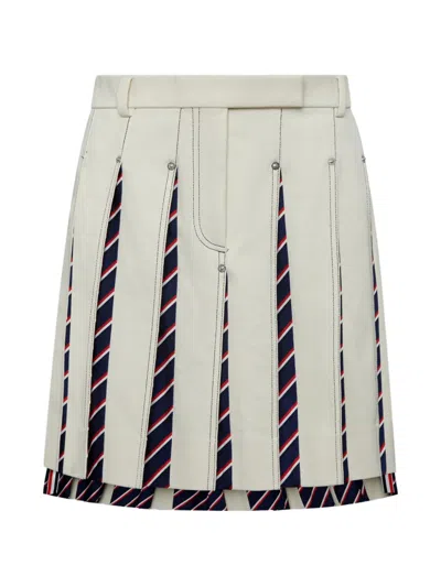Thom Browne Pleated Striped Skirt In Neutral