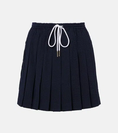 Thom Browne Pleated Striped Wool Miniskirt In Blue