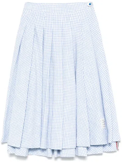 Thom Browne Pleated Tweed Midi Skirt In Blue